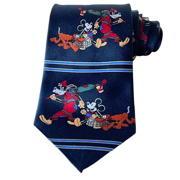 Mickey Unlimited Neck tie Disney Mickey Mouse Pluto Goofy Picnic Polyester Blue - Picture 1 of 10